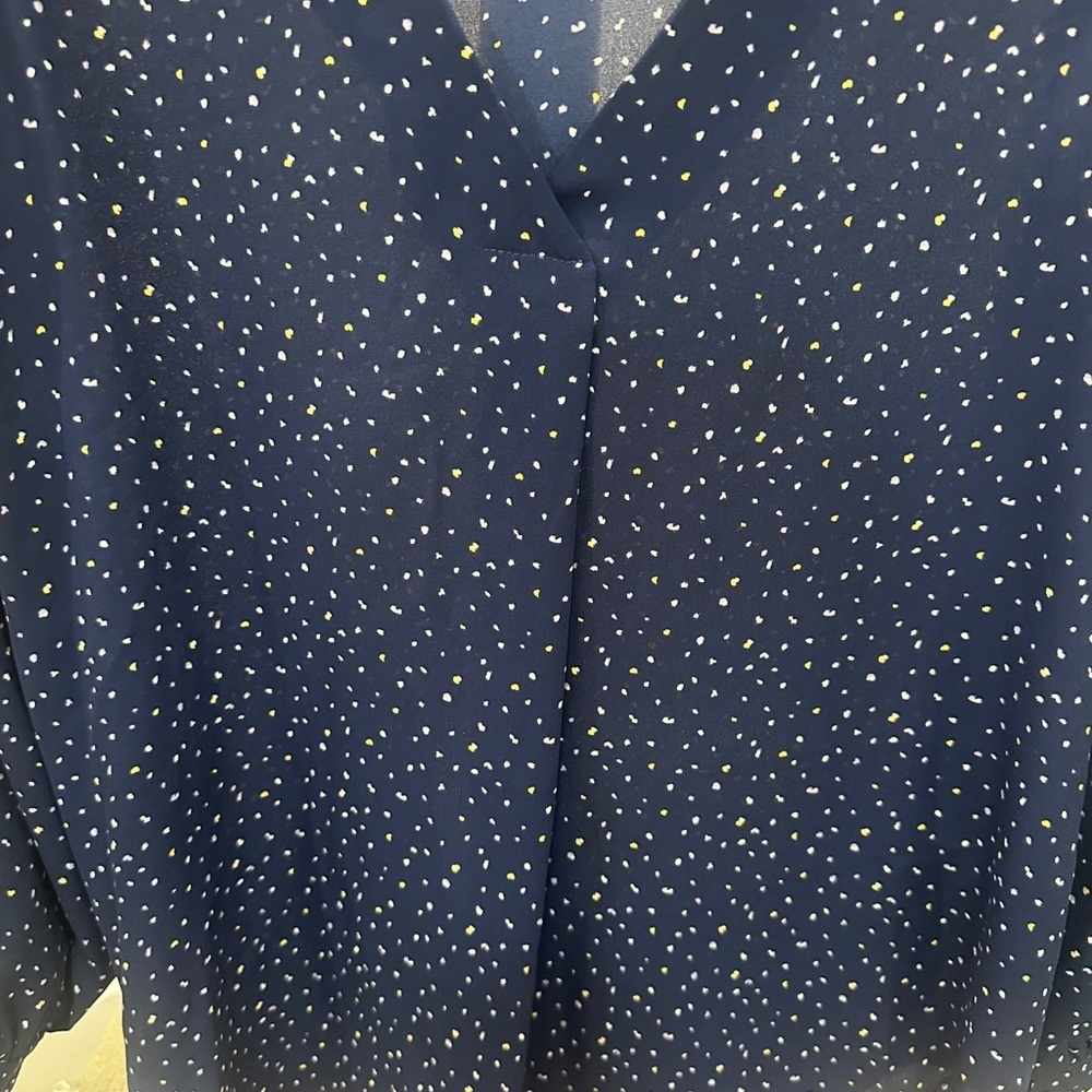 Lush Navy Dot Print V-Neck Long Sleeve Blouse Size S - Picture 3 of 7